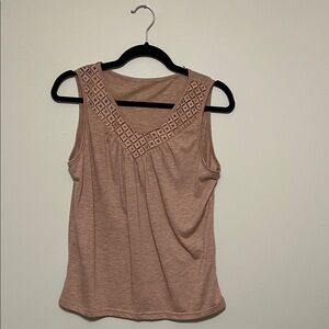 Sleeveless Tan Top with Geometric Neckline